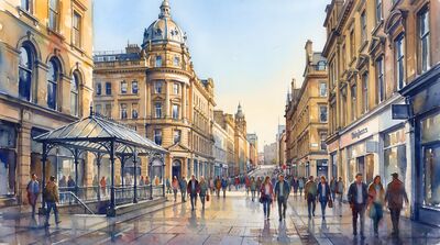 Buchanan Street Victorian Facades Watercolor Canvas Print