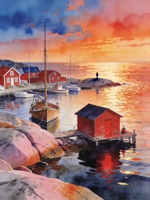 Gothenburg Haga District Watercolor Canvas Print