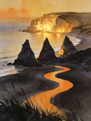 Gower Peninsula Sunset Shore Watercolor Canvas Print