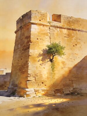 Gozo Island Citadella Watercolor Canvas Print