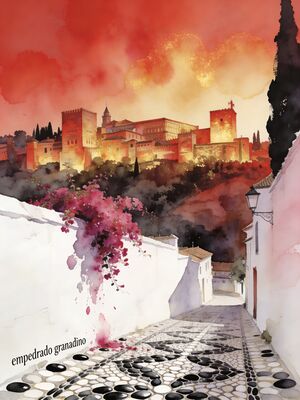 Granada Alhambra Court of the Lions Watercolor Canvas Print