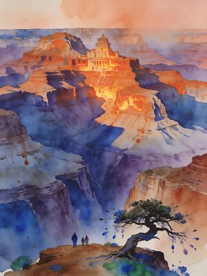 Grand Canyon Trail View Watercolor Canvas Print