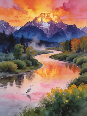 Grand Teton Cascade Canyon Trail Watercolor Canvas Print
