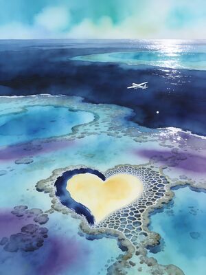 Great Barrier Reef Aerial Heart Reef View Watercolor Canvas Print