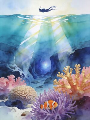 Great Barrier Reef Snorkeling over Coral Gardens Watercolor Canvas Print