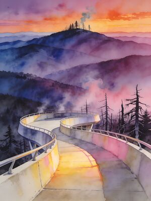 Great Smoky Mountains Newfound Gap at Dawn Watercolor Canvas Print