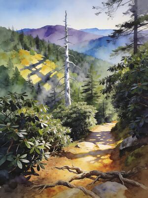 Great Smoky Mountains Clingmans Dome Panorama Watercolor Canvas Print