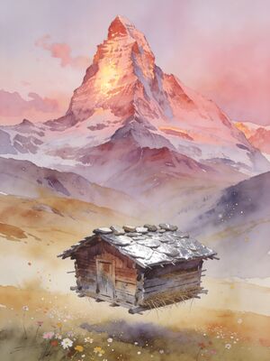 Grindelwald Eiger North Face Summit Panorama Watercolor Canvas Print