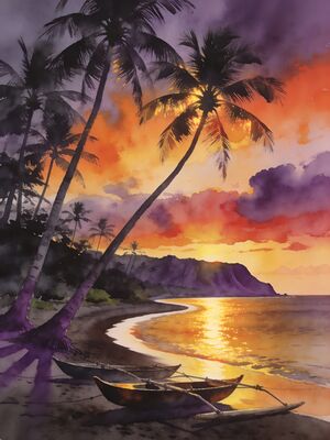 Guadeloupe Grande-Anse Beach Sunset Watercolor Canvas Print