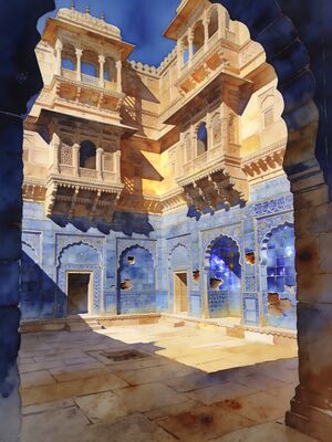 Gwalior Man Singh Palace Tiles Watercolor Canvas Print