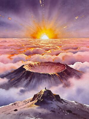 Haleakala Crater Sunrise Above the Clouds Watercolor Canvas Print