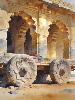 Hampi Boulder Landscape Sunset Watercolor Canvas Print