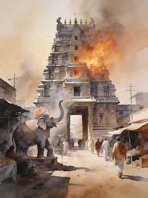Hampi Elephant Stables Arches Watercolor Canvas Print