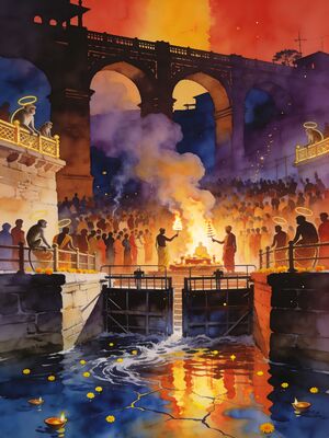 Haridwar Har Ki Pauri Aarti Watercolor Canvas Print