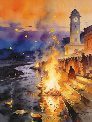 Haridwar Ganga Canal Bridge Watercolor Canvas Print