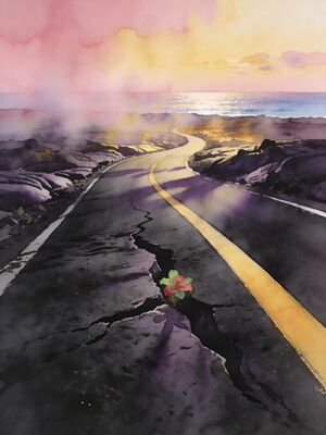 Hawaii Volcanoes Kilauea Caldera Night Glow Watercolor Canvas Print