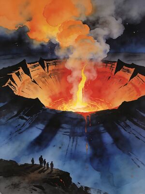 Hawaii Volcanoes Devastation Trail Crater Watercolor Canvas Print