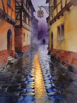 Heidelberg Sunset Skyline from Philosophenweg Watercolor Canvas Print