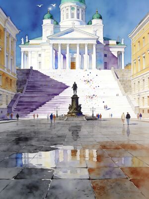 Helsinki Senate Square Cathedral Watercolor Canvas Print