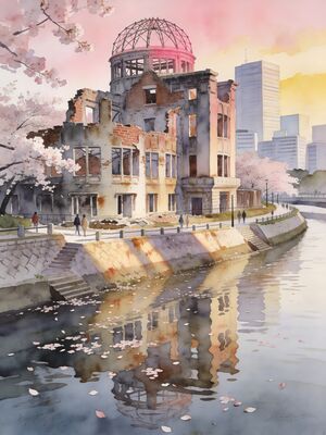 Hiroshima Peace Memorial Atomic Bomb Dome Watercolor Canvas Print