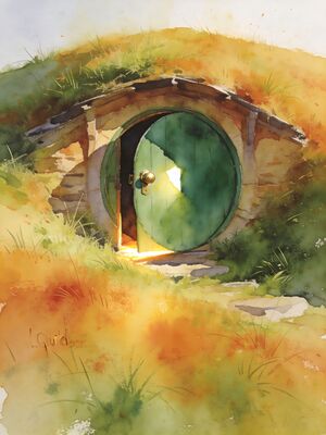 Hobbiton Green Dragon Inn at Misty Morning Watercolor Canvas Print
