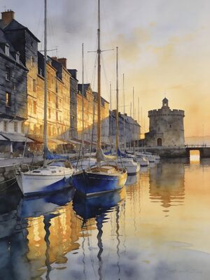 Honfleur Vieux Bassin Harbor Watercolor Canvas Print