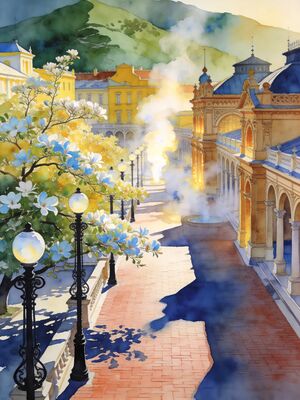Hot Springs Bathhouse Row Historic Promenade Watercolor Canvas Print