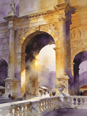 Hyderabad Golconda Fort Sunset Watercolor Canvas Print