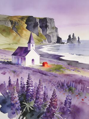 Iceland Summit Panorama Watercolor Canvas Print
