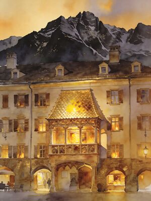 Innsbruck Golden Roof Watercolor Canvas Print