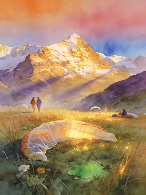 Interlaken Summit Panorama Watercolor Canvas Print