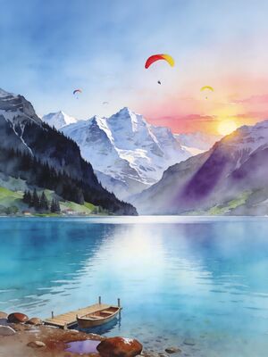 Interlaken Alpine Meadow Watercolor Canvas Print