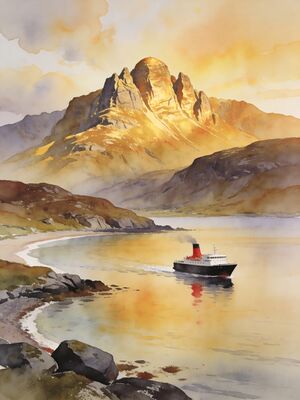 Isle of Arran Brodick Bay Watercolor Canvas Print