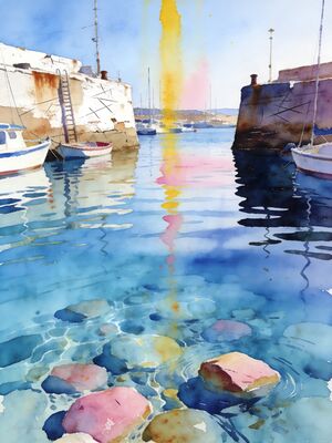 Isle of Skye Portree Colourful Harbour Watercolor Canvas Print