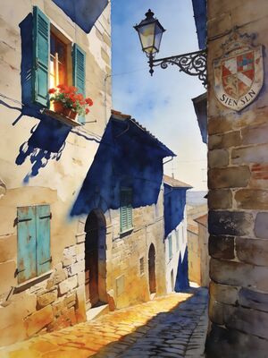 Italy Hilltop Sunset Skyline Watercolor Canvas Print