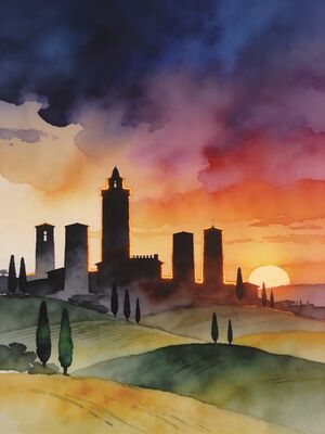 Italy Morning Market Watercolor Canvas Print