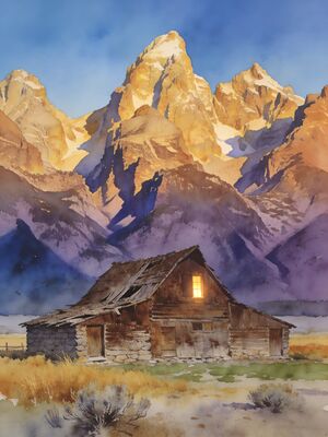 Jackson Hole Teton Range Valley Floor Watercolor Canvas Print