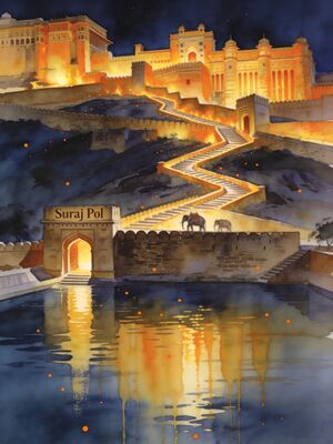 Jaipur Hawa Mahal Facade Watercolor Canvas Print