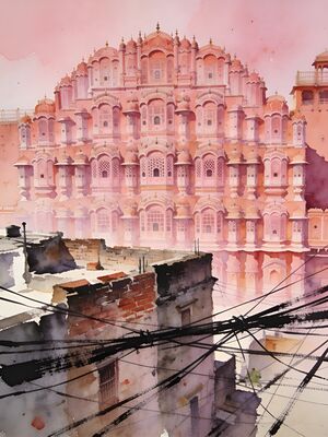 Jaipur Nahargarh Panorama Watercolor Canvas Print