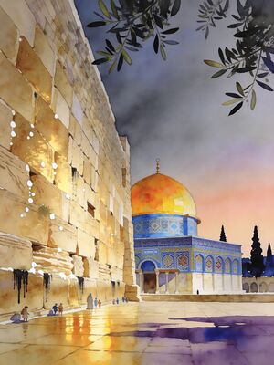 Jerusalem Mount of Olives Sunset Silhouette Watercolor Canvas Print