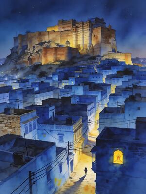 Jodhpur Clock Tower Market Watercolor Canvas Print