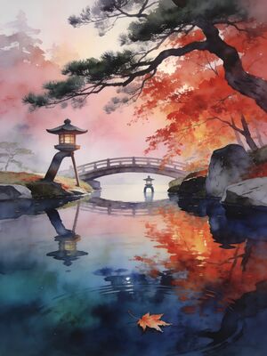 Kanazawa Kenrokuen Garden Lantern Watercolor Canvas Print