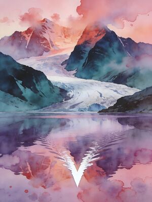 Kayaking in Glacier Fjord Reflections Watercolor Canvas Print