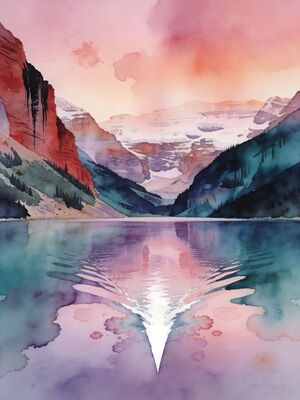 Kayaking Through River Canyon Watercolor Canvas Print