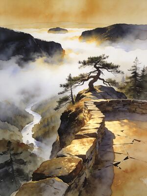 Kentucky Sunrise Peak Watercolor Canvas Print