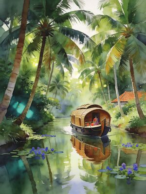 Kerala Backwaters Coconut Grove Pathway Watercolor Canvas Print