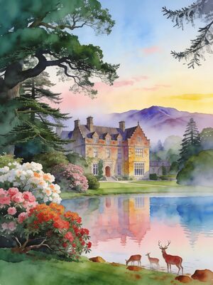 Killarney Muckross House at Dawn Watercolor Canvas Print