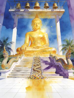 Ko Samui Big Buddha Temple on the Hill Watercolor Canvas Print