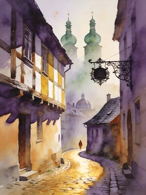 Koblenz Old Town Half-Timbered Lane Watercolor Canvas Print