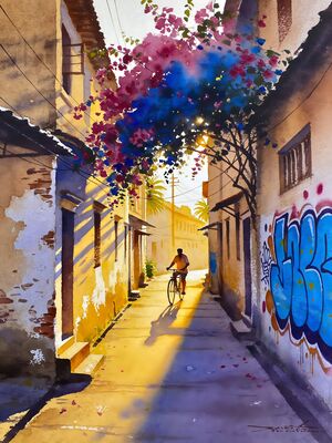 Kochi Jewish Synagogue Lane Watercolor Canvas Print